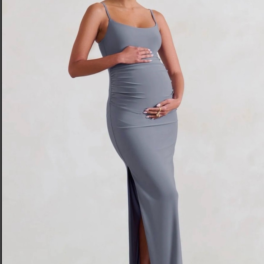Club L London Blue Slit Maxi Maternity Dress